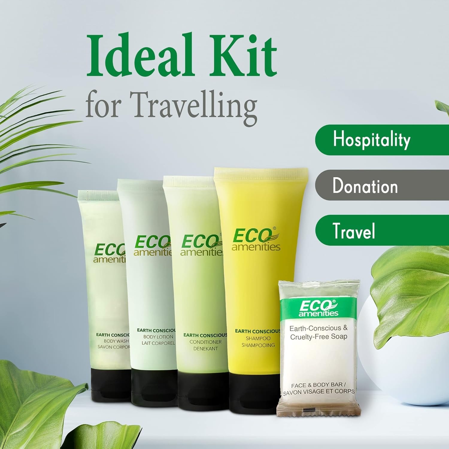 ECO Amenities Travel Toiletry Kit (150-Piece) | Hotel-Style Shampoo, Conditioner, Body Wash & Soap Set
