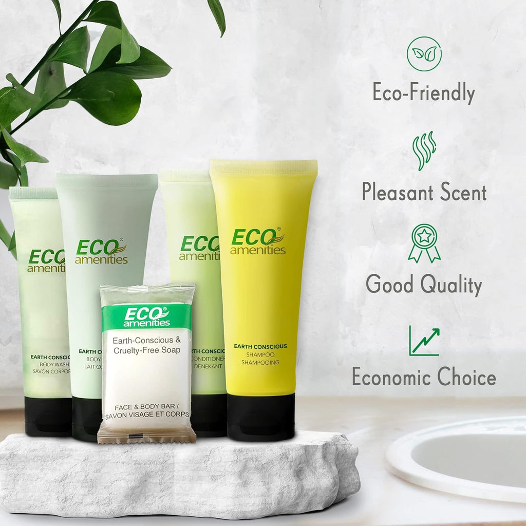 ECO Amenities Travel Toiletry Kit (150-Piece) | Hotel-Style Shampoo, Conditioner, Body Wash & Soap Set