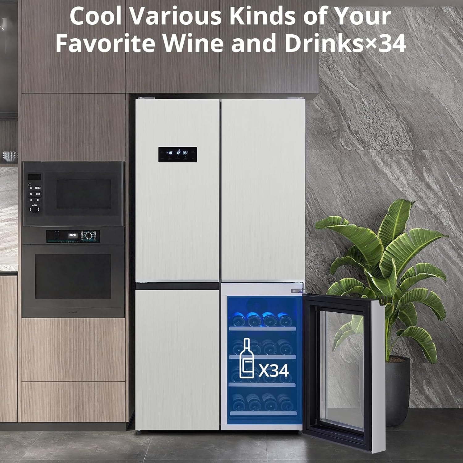 36” Counter Depth French Door Refrigerator | 21 Cu. Ft. 4-Door Stainless Steel Fridge with Wine Cabinet