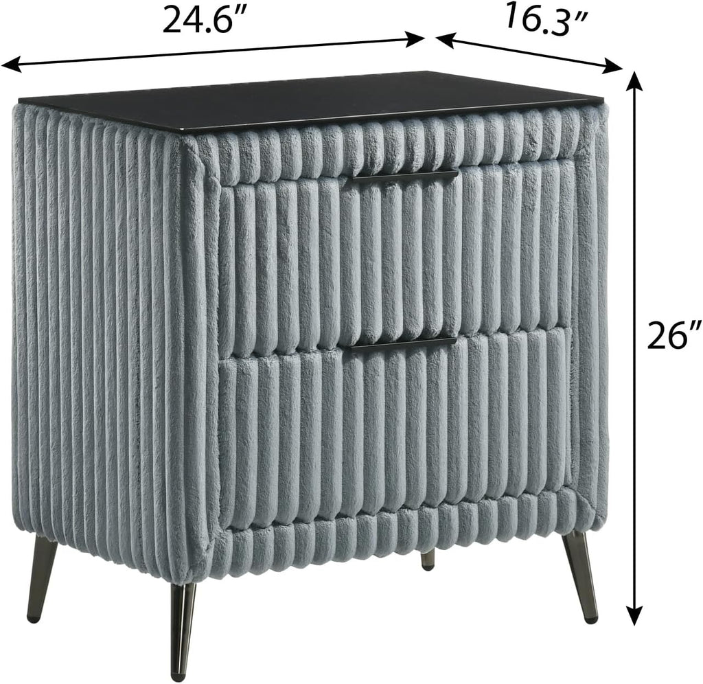 Blue Corduroy King Bed Set with Nightstands & Bench | Upholstered Panel Bed Bedroom Set