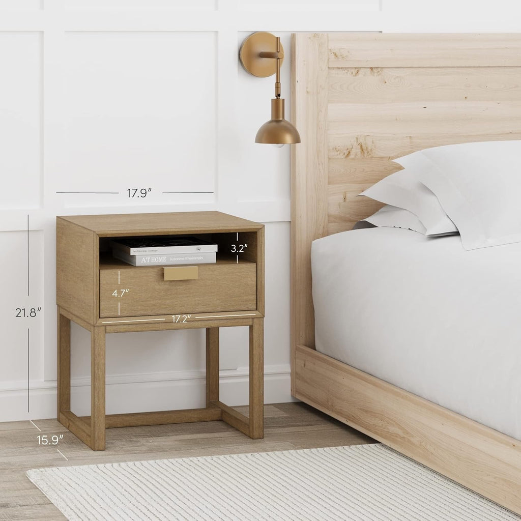 Nathan James Luke Modern Nightstand | Light Brown Wood Side Table with Storage Drawer