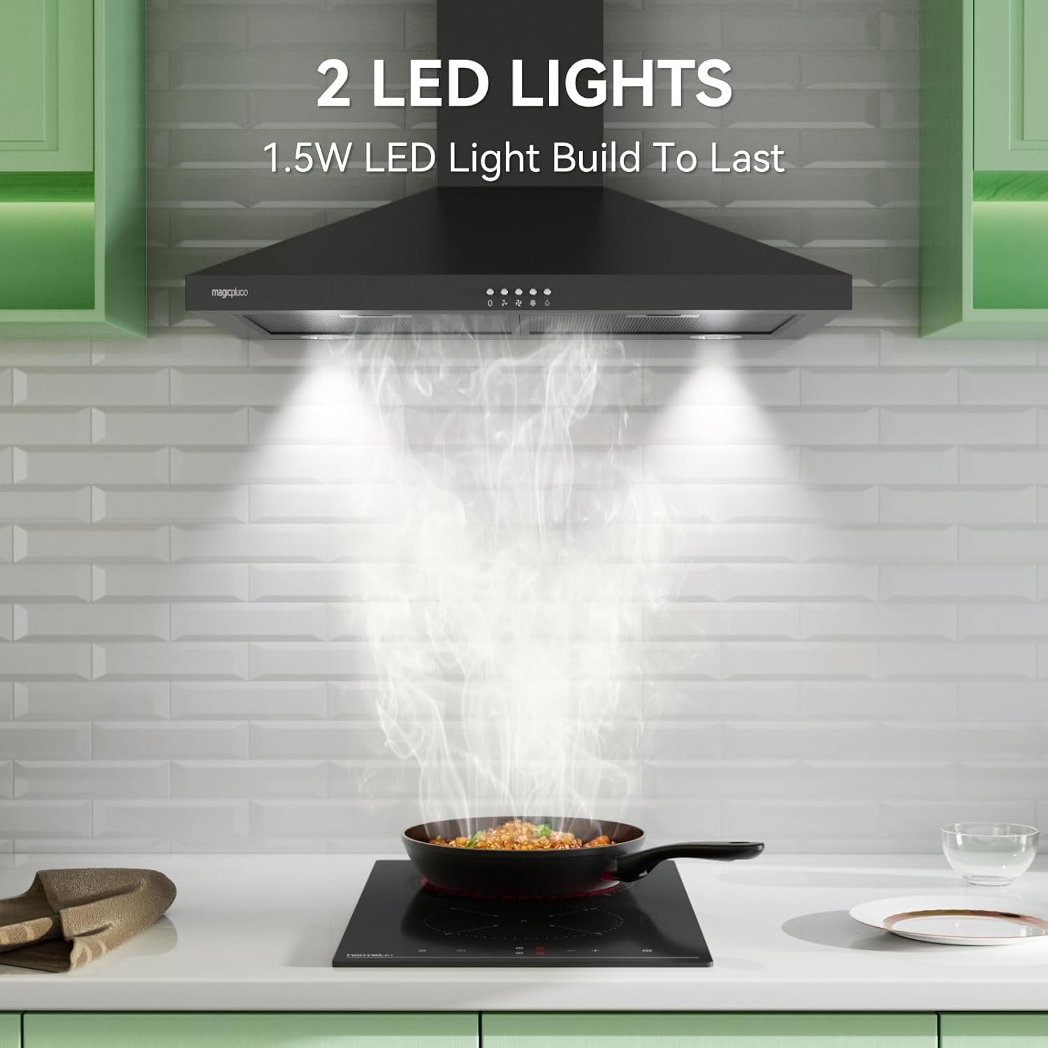 Magicplux 30" Wall-Mount Range Hood | 380 CFM Black Kitchen Vent with LED Lighting