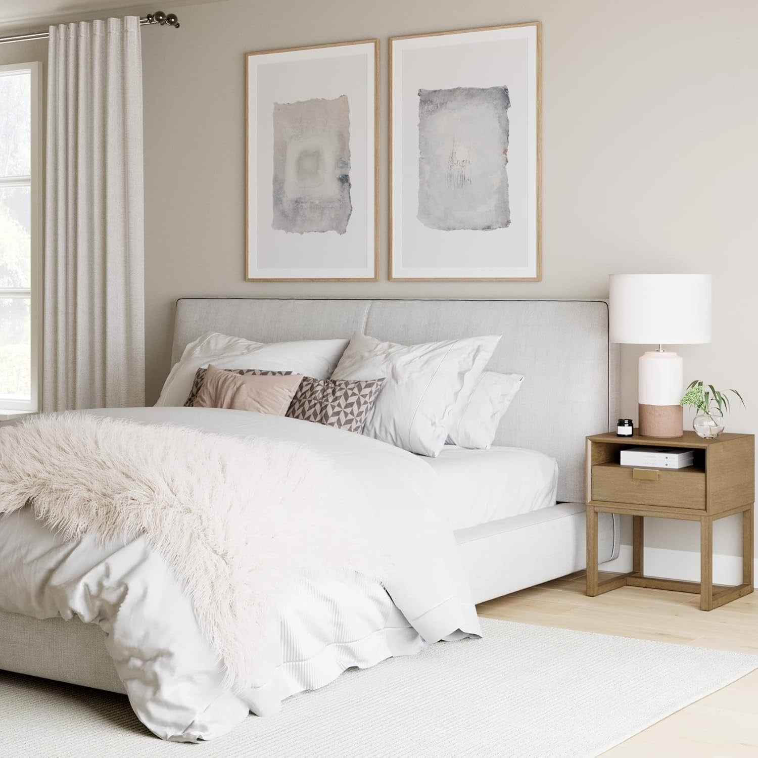 Nathan James Luke Modern Nightstand | Light Brown Wood Side Table with Storage Drawer
