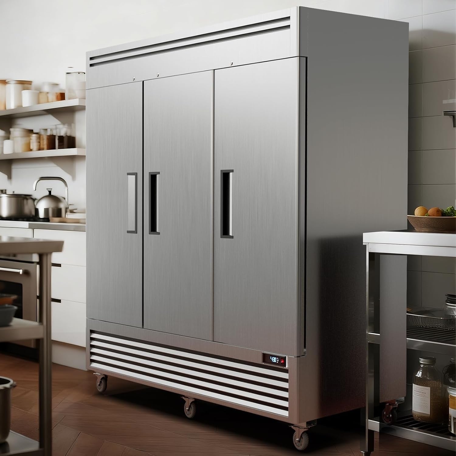 Coolake 82" Commercial Reach-In Freezer | 3-Door Stainless Steel Upright Freezer, 72 Cu. Ft.