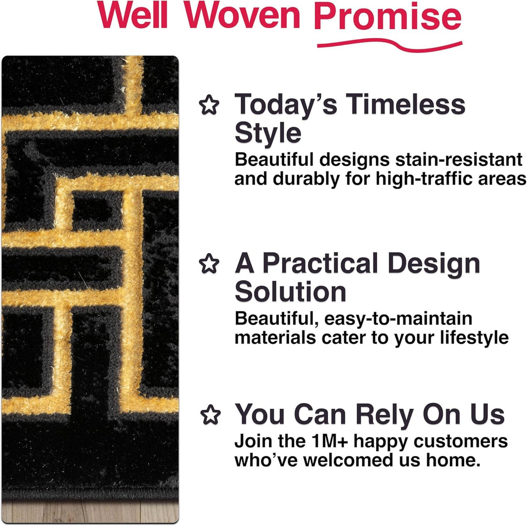 Well Woven Lezlee Abstract Marble Border Area Rug | Black & Gold 9'3" x 12'6"