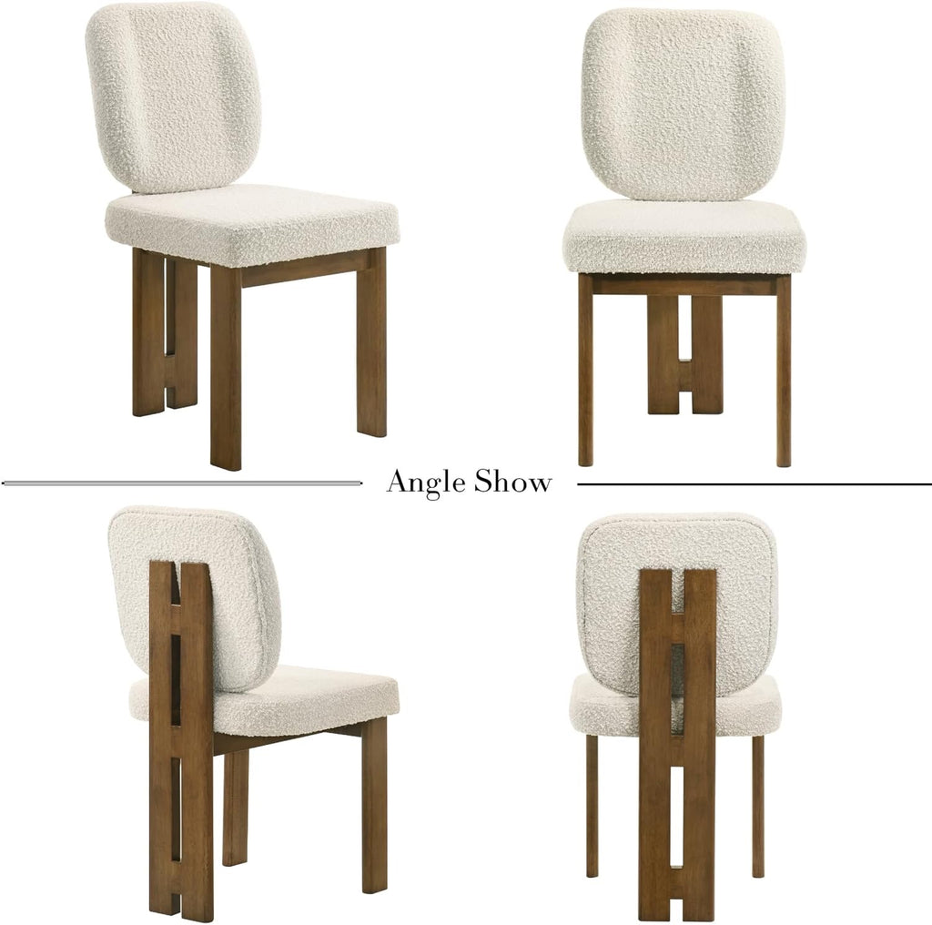 CIMOTA Modern Boucle Dining Chairs Set of 4 | Beige Upholstered Armless Chairs with Curved Back & Walnut Wood Legs