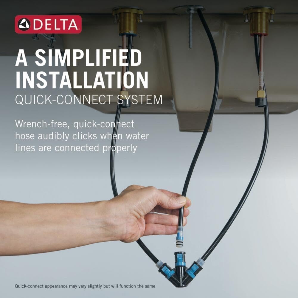 Delta Nicoli 8" Widespread Bathroom Faucet | Matte Black & Champagne Bronze Finish
