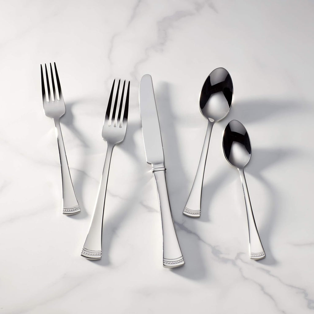 Lenox Portola 65-Piece Flatware Set | 18/10 Stainless Steel Silverware Set for 12 with Serving Utensils (Classic Elegant Cutlery Set)