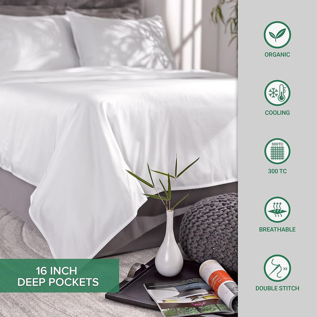 Pure Bamboo King Sheet Set White | 100% Organic Bamboo Viscose Cooling Sheets | Ultra Soft Hotel Luxury Bedding