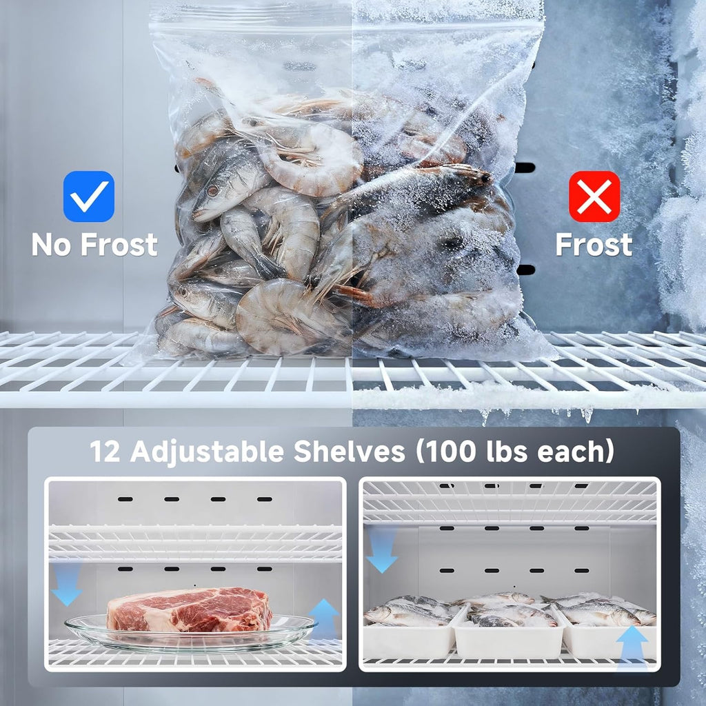 Coolake 82" Commercial Reach-In Freezer | 3-Door Stainless Steel Upright Freezer, 72 Cu. Ft.