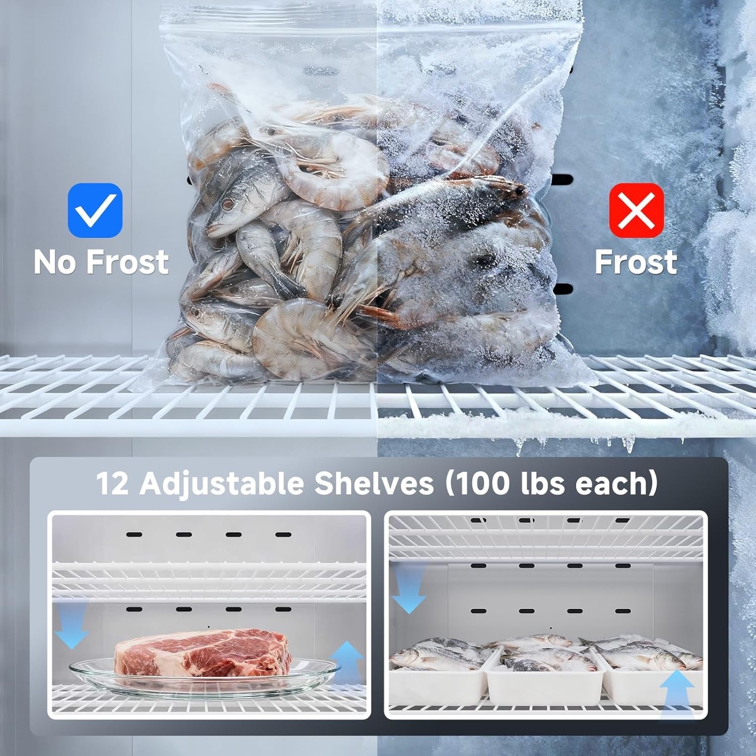 Coolake 82" Commercial Reach-In Freezer | 3-Door Stainless Steel Upright Freezer, 72 Cu. Ft.