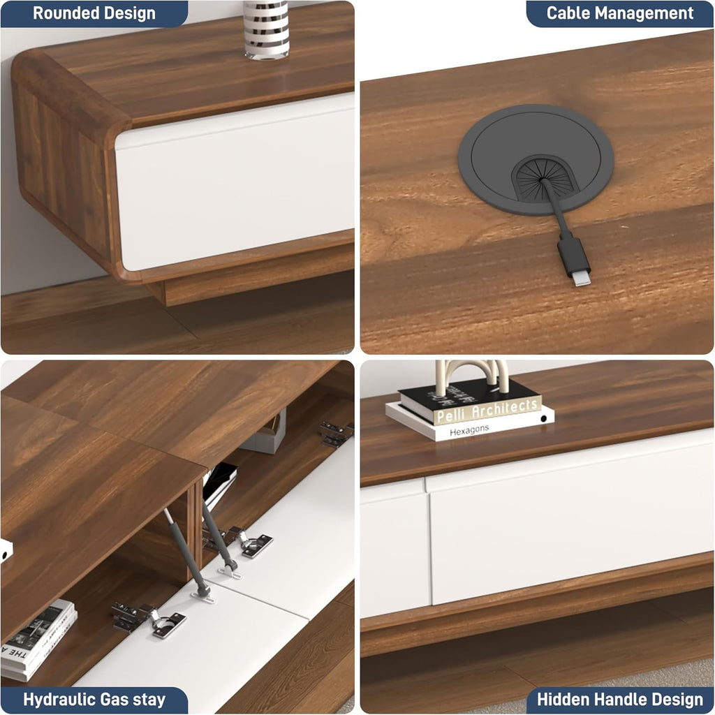 94.5” Floating TV Stand | Modern Wall-Mounted Media Console with Drawers (White & Walnut)