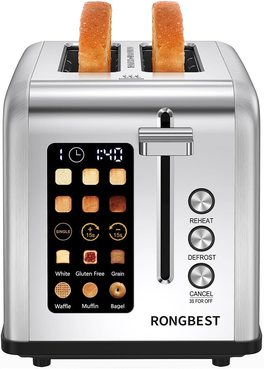 2-Slice Touchscreen Stainless Steel Toaster | Wide Slot Toaster with Reheat & Defrost