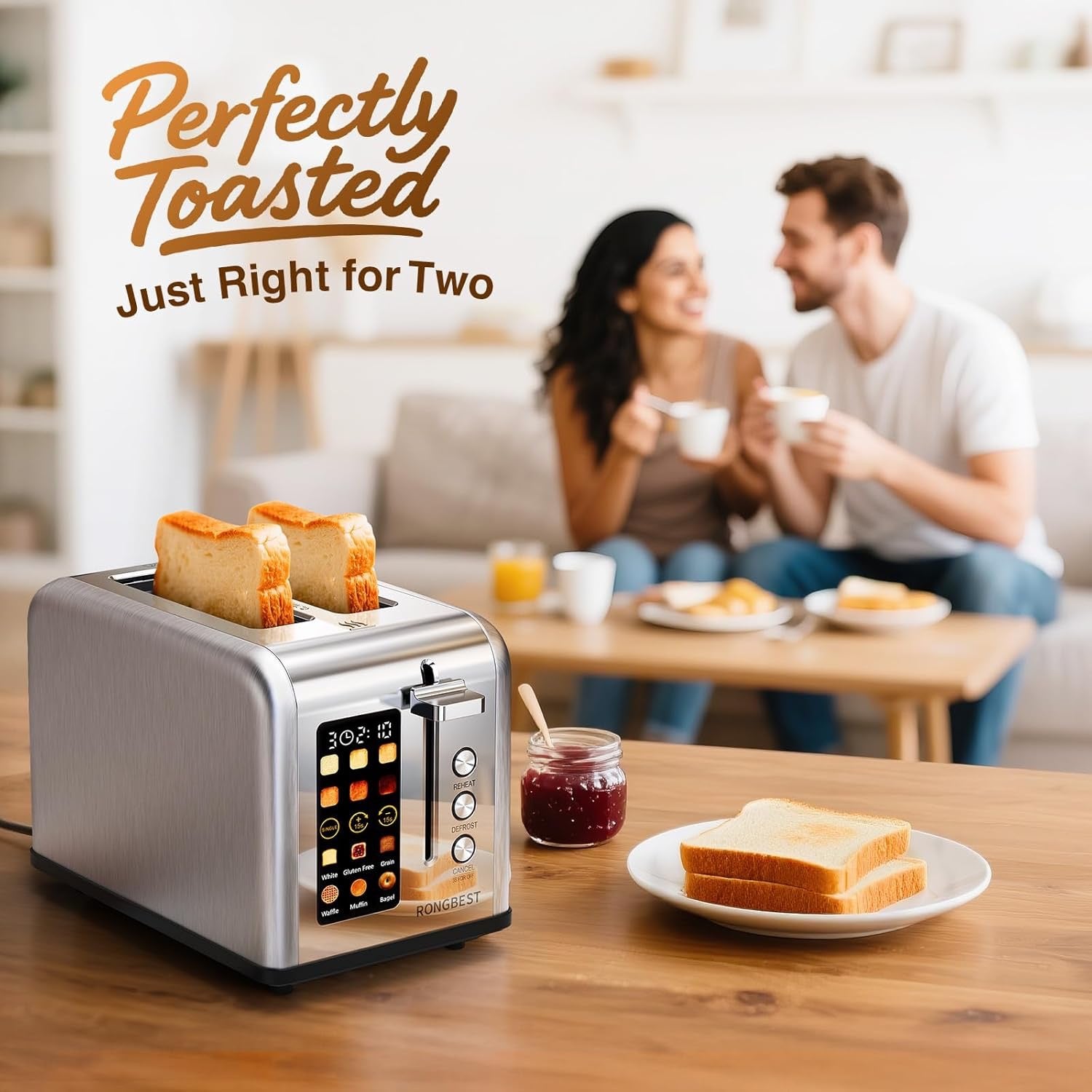 2-Slice Touchscreen Stainless Steel Toaster | Wide Slot Toaster with Reheat & Defrost