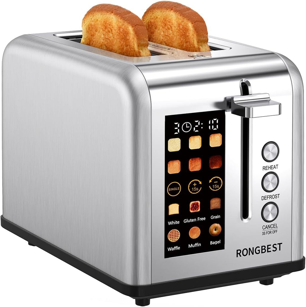 2-Slice Touchscreen Stainless Steel Toaster | Wide Slot Toaster with Reheat & Defrost