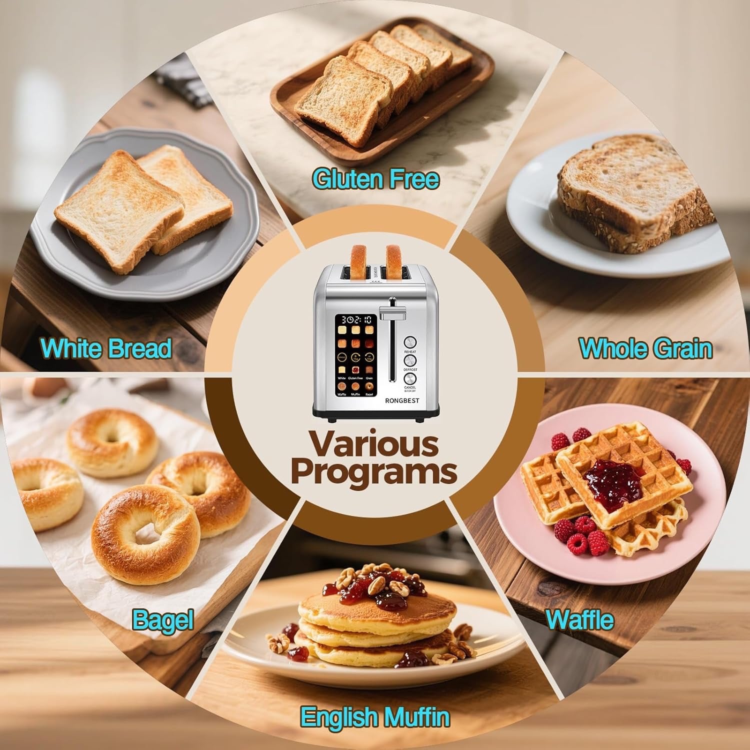 2-Slice Touchscreen Stainless Steel Toaster | Wide Slot Toaster with Reheat & Defrost