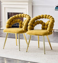 Eifizek Modern Velvet Dining Chairs Set of 2 | Yellow Upholstered Bubble Design Chairs with Gold Legs