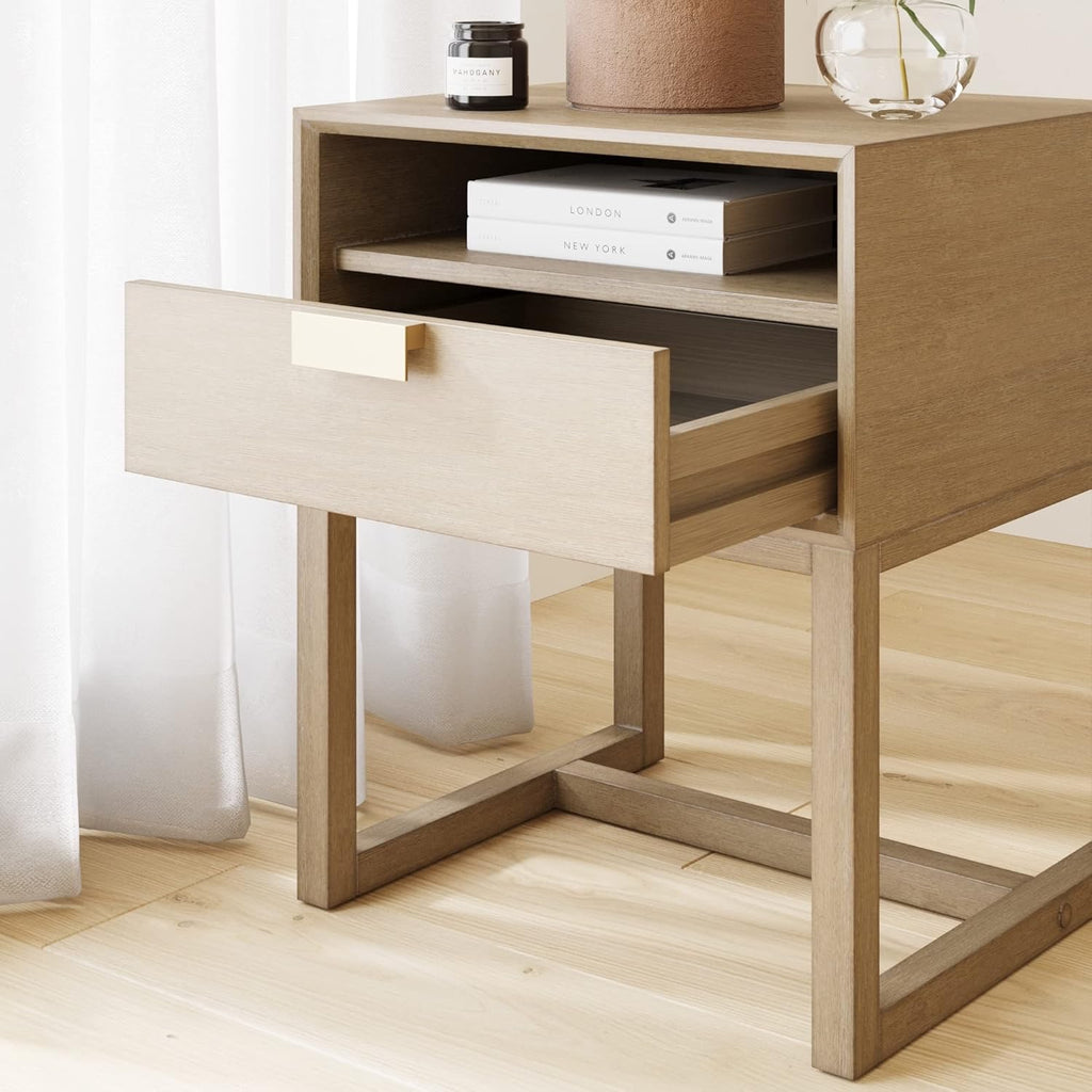 Nathan James Luke Modern Nightstand | Light Brown Wood Side Table with Storage Drawer