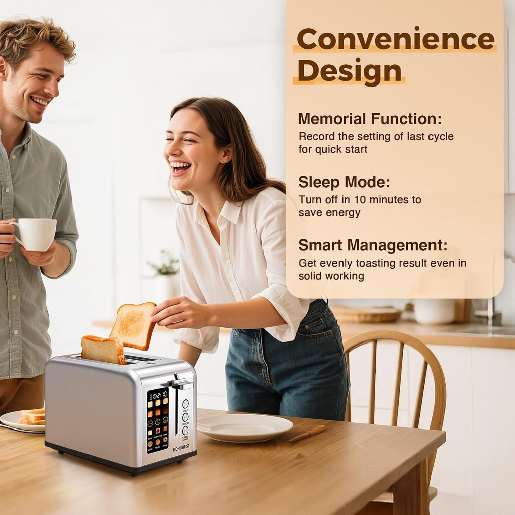 2-Slice Touchscreen Stainless Steel Toaster | Wide Slot Toaster with Reheat & Defrost