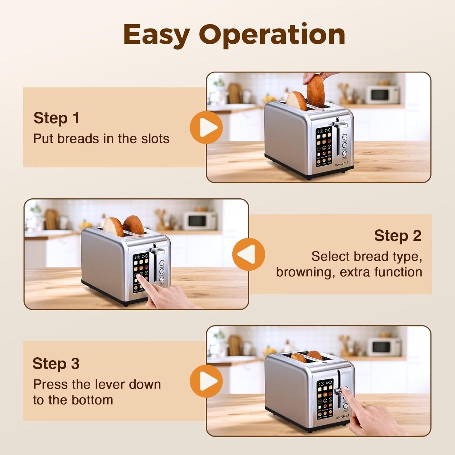 2-Slice Touchscreen Stainless Steel Toaster | Wide Slot Toaster with Reheat & Defrost