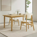 Wooden Oak Upholstered Dining Chairs Set of 2 | Modern Cream Fabric Kitchen & Dining Room Chairs