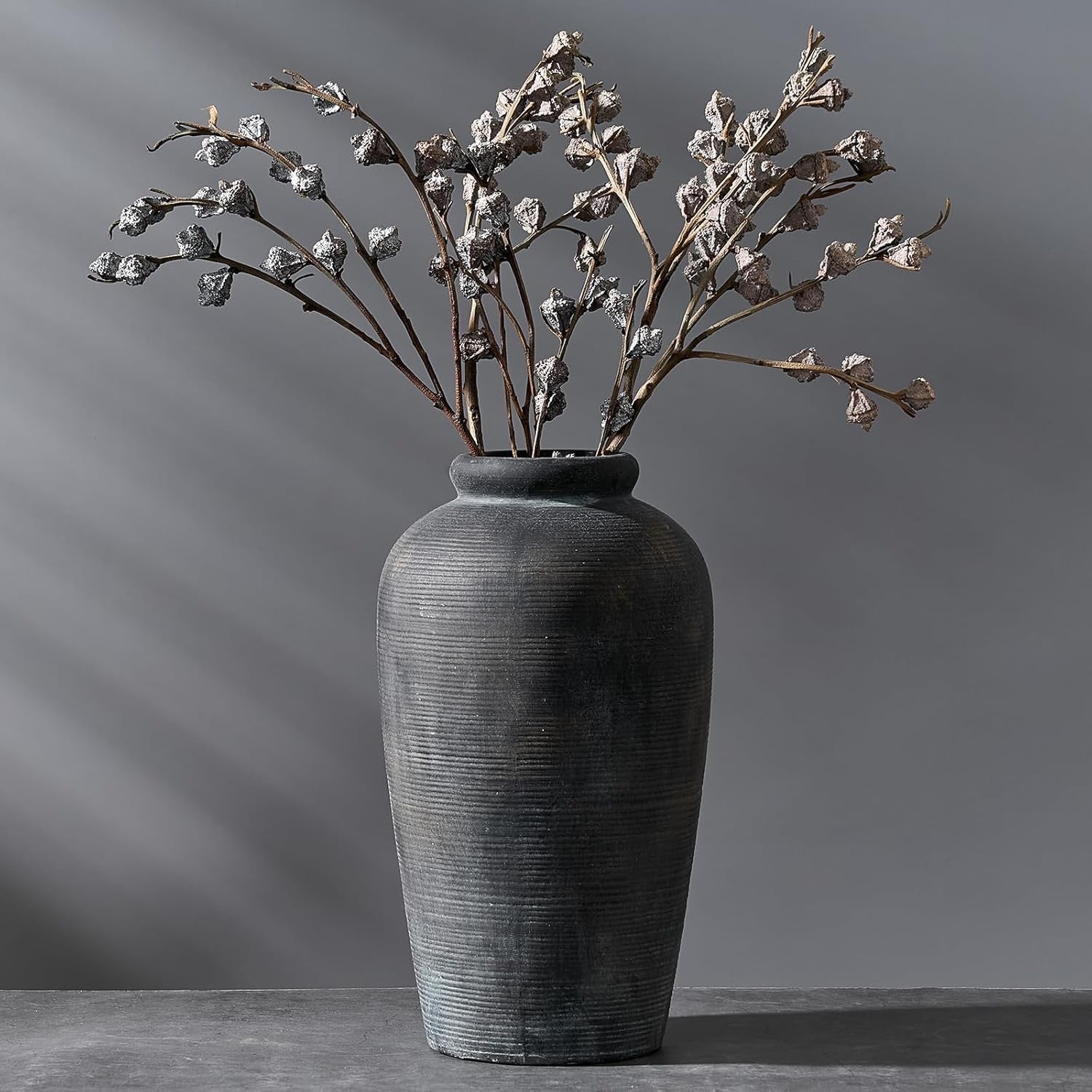 Large Ceramic Rustic Vase (11”) | Minimalist Farmhouse Decorative Vase, Bronze Finish