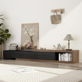 Extendable Modern TV Stand | Adjustable Wood Media Console for Up to 120” TVs (Black & Walnut)