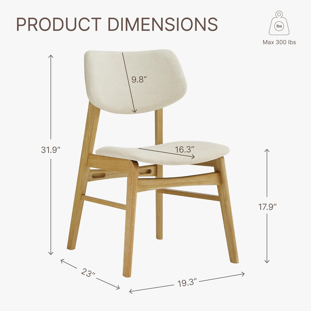 Wooden Oak Upholstered Dining Chairs Set of 2 | Modern Cream Fabric Kitchen & Dining Room Chairs