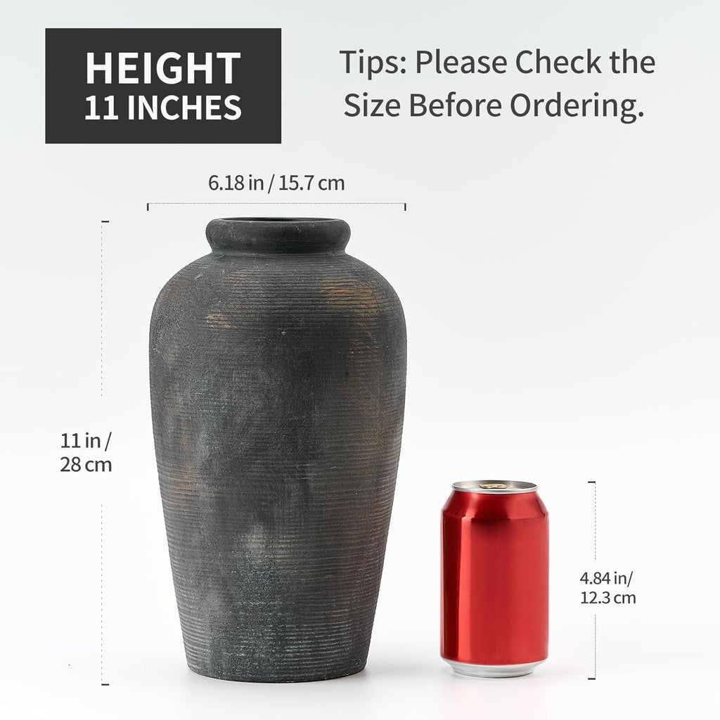Large Ceramic Rustic Vase (11”) | Minimalist Farmhouse Decorative Vase, Bronze Finish