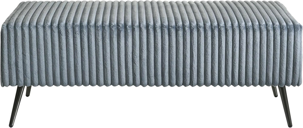 Blue Corduroy King Bed Set with Nightstands & Bench | Upholstered Panel Bed Bedroom Set