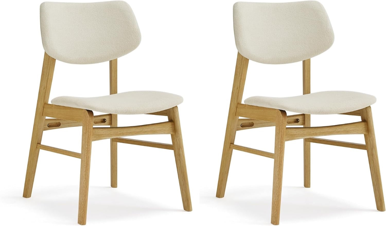 Wooden Oak Upholstered Dining Chairs Set of 2 | Modern Cream Fabric Kitchen & Dining Room Chairs