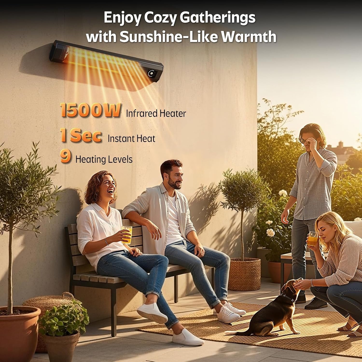 34” Wall-Mounted Electric Patio Heater | 1500W Infrared Outdoor Heater with Motion Sensor & Remote
