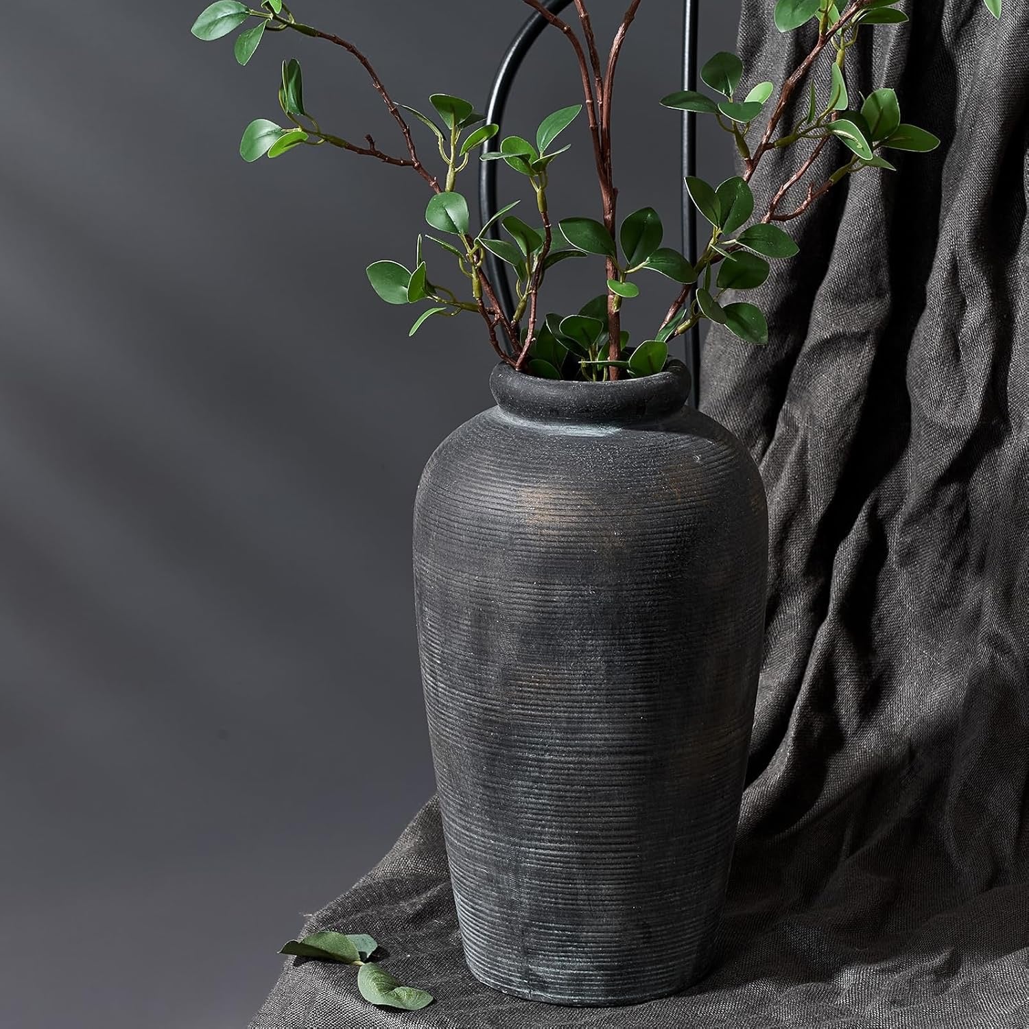 Large Ceramic Rustic Vase (11”) | Minimalist Farmhouse Decorative Vase, Bronze Finish