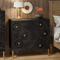 Farmhouse 3-Drawer Dresser with Ring Motif | Distressed Black & Gold Boho French Country Nightstand