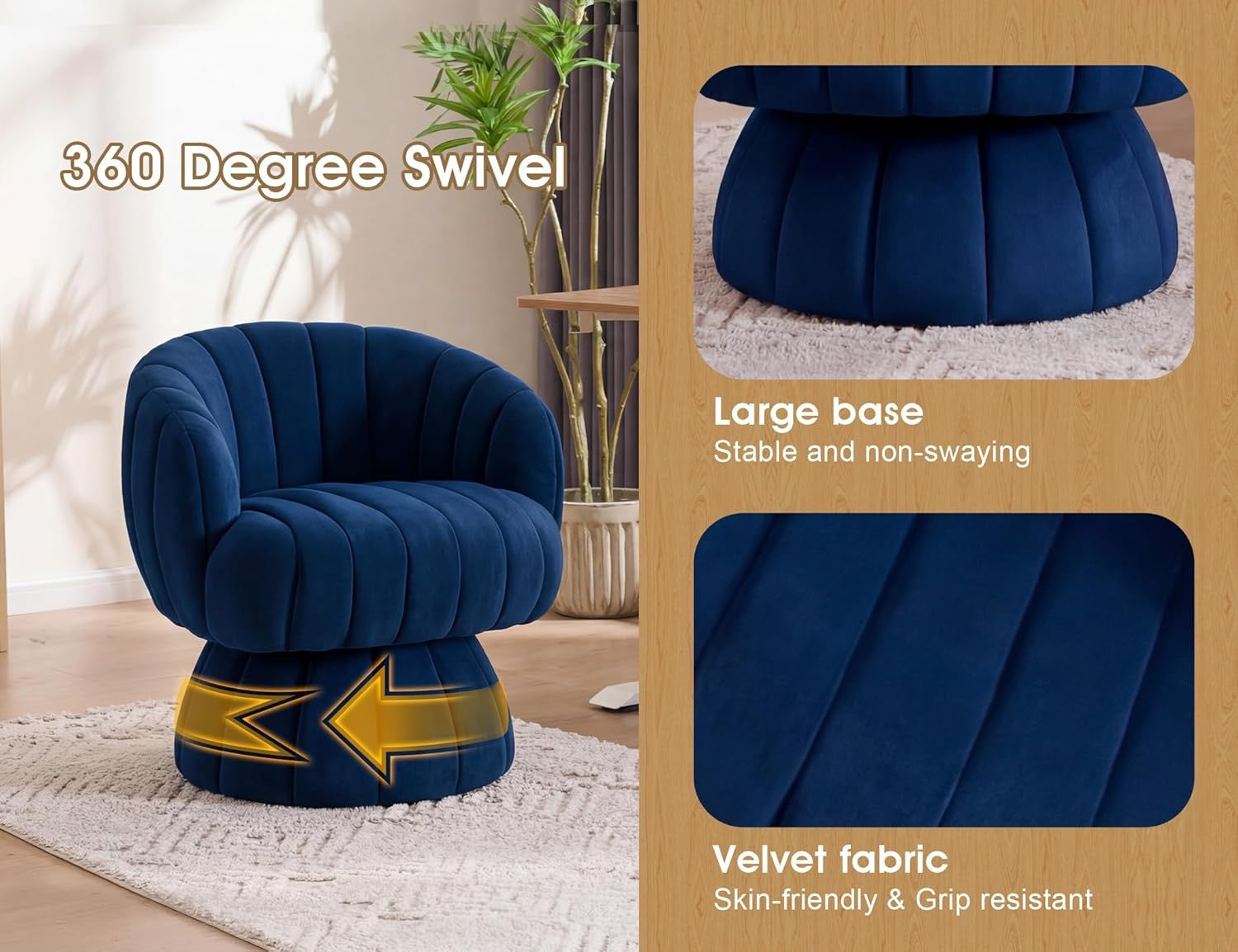Mid Century Modern 360° Barrel Swivel Accent Chair | Burnt Orange Velvet Lounge Armchair