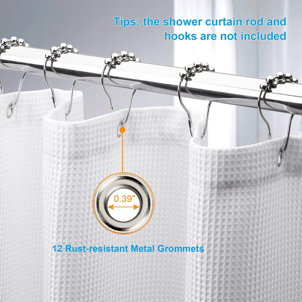 AmazerBath White Waffle Shower Curtain 72x72 | Heavy Duty Hotel Quality Fabric Bathroom Curtain Premium Polyester