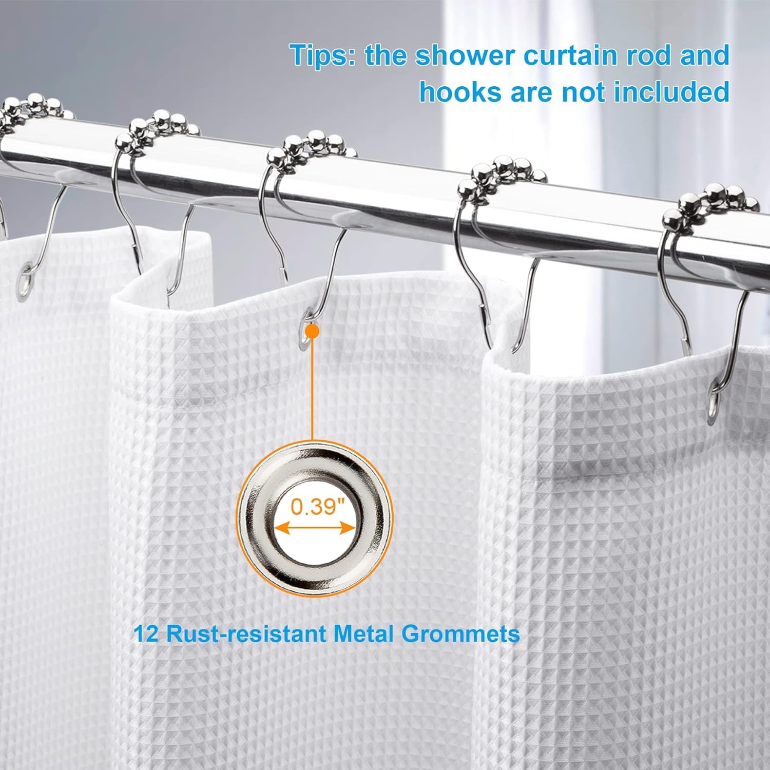 AmazerBath White Waffle Shower Curtain 72x72 | Heavy Duty Hotel Quality Fabric Bathroom Curtain Premium Polyester