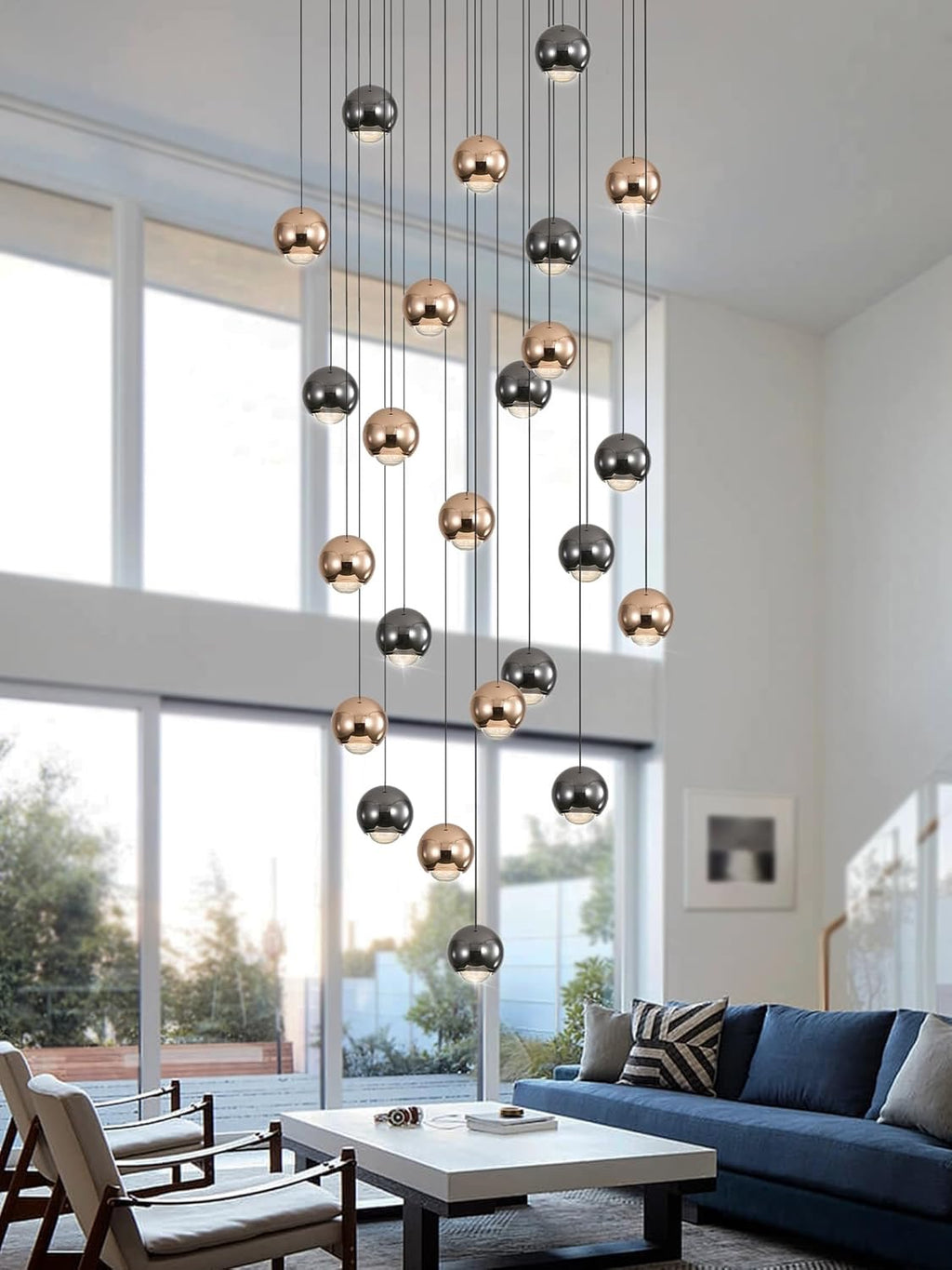ykolupty 24 Light LED Staircase Chandelier Black Gold | Modern Crystal High Ceiling Entryway Lighting Dimmable 2700K-6000K