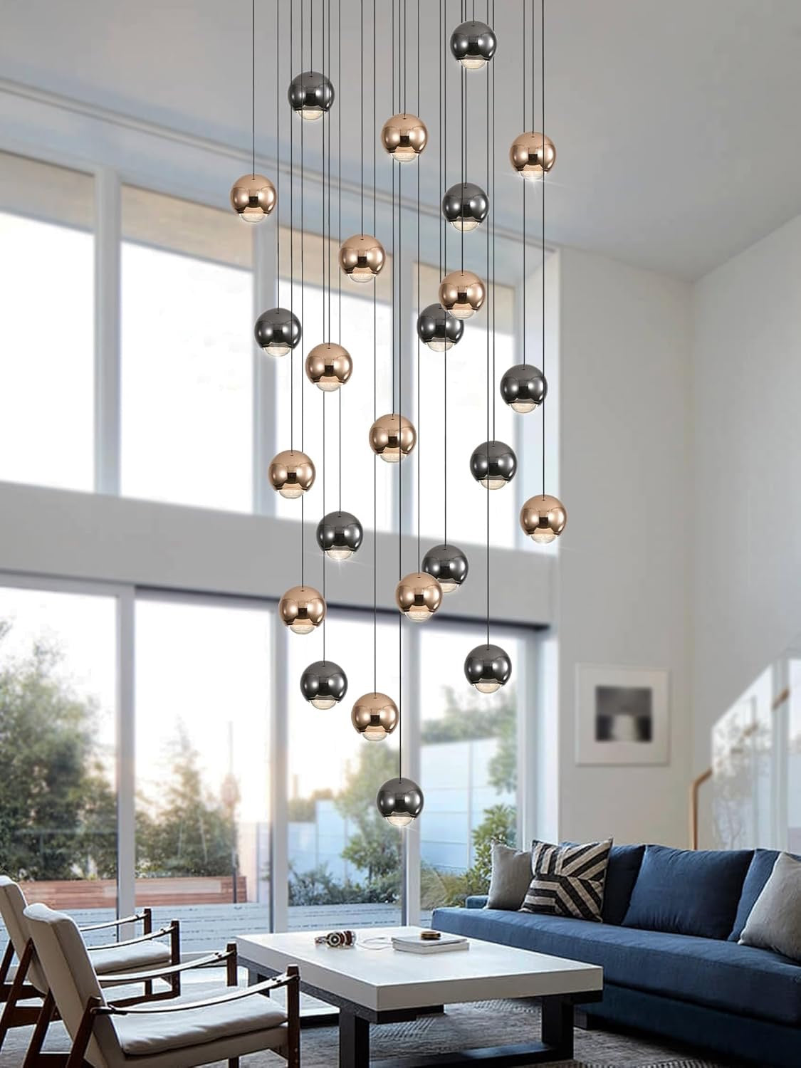 ykolupty 24 Light LED Staircase Chandelier Black Gold | Modern Crystal High Ceiling Entryway Lighting Dimmable 2700K-6000K