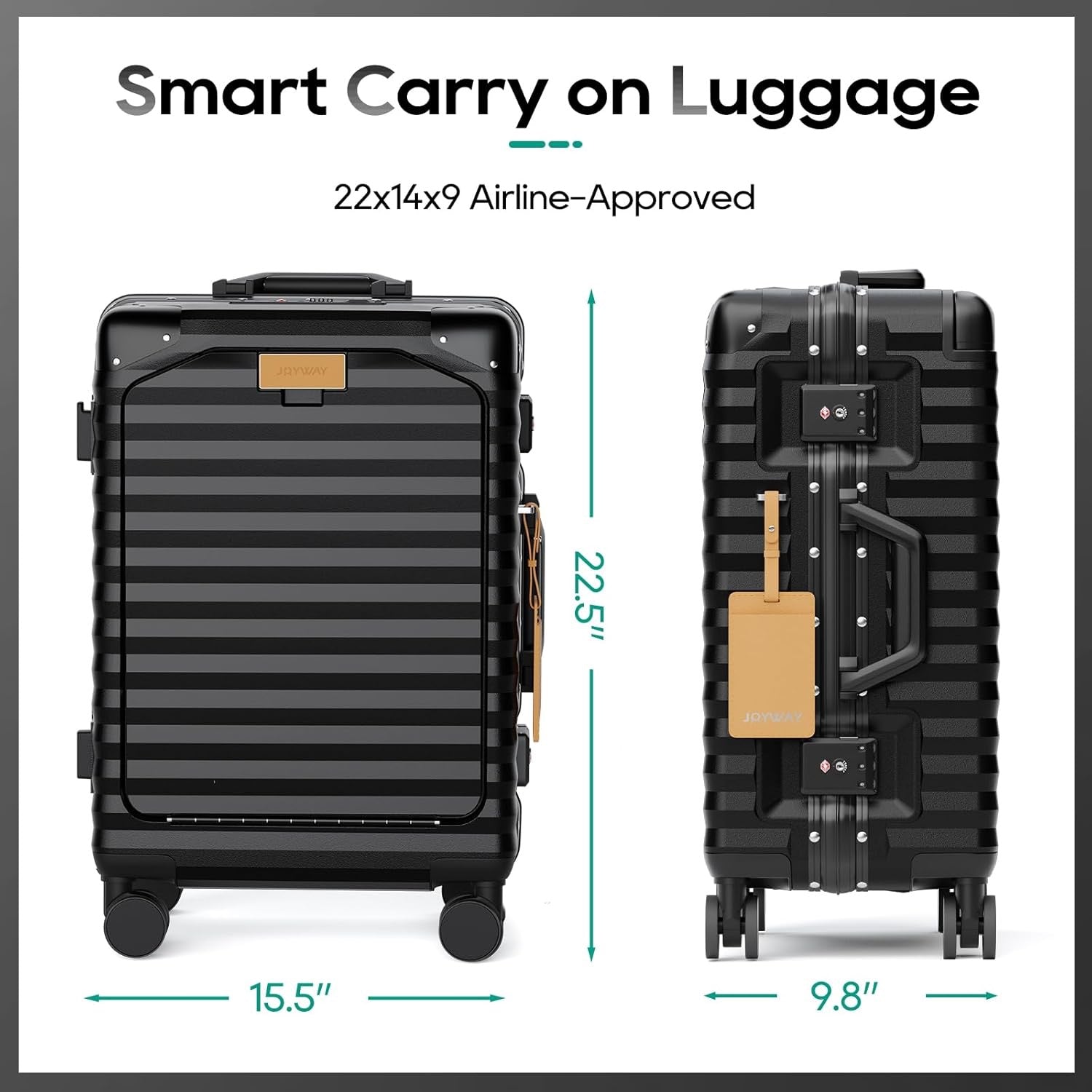 Joyway 20 Inch Carry On Luggage Aluminum Frame | Front Pocket Hardshell Suitcase with USB Port Cup Holder TSA Lock