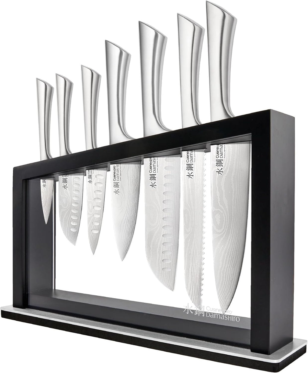 Cuisine::pro Damashiro Satori 8-Piece Knife Block Set | Japanese Steel Knives with Acacia Wood Block