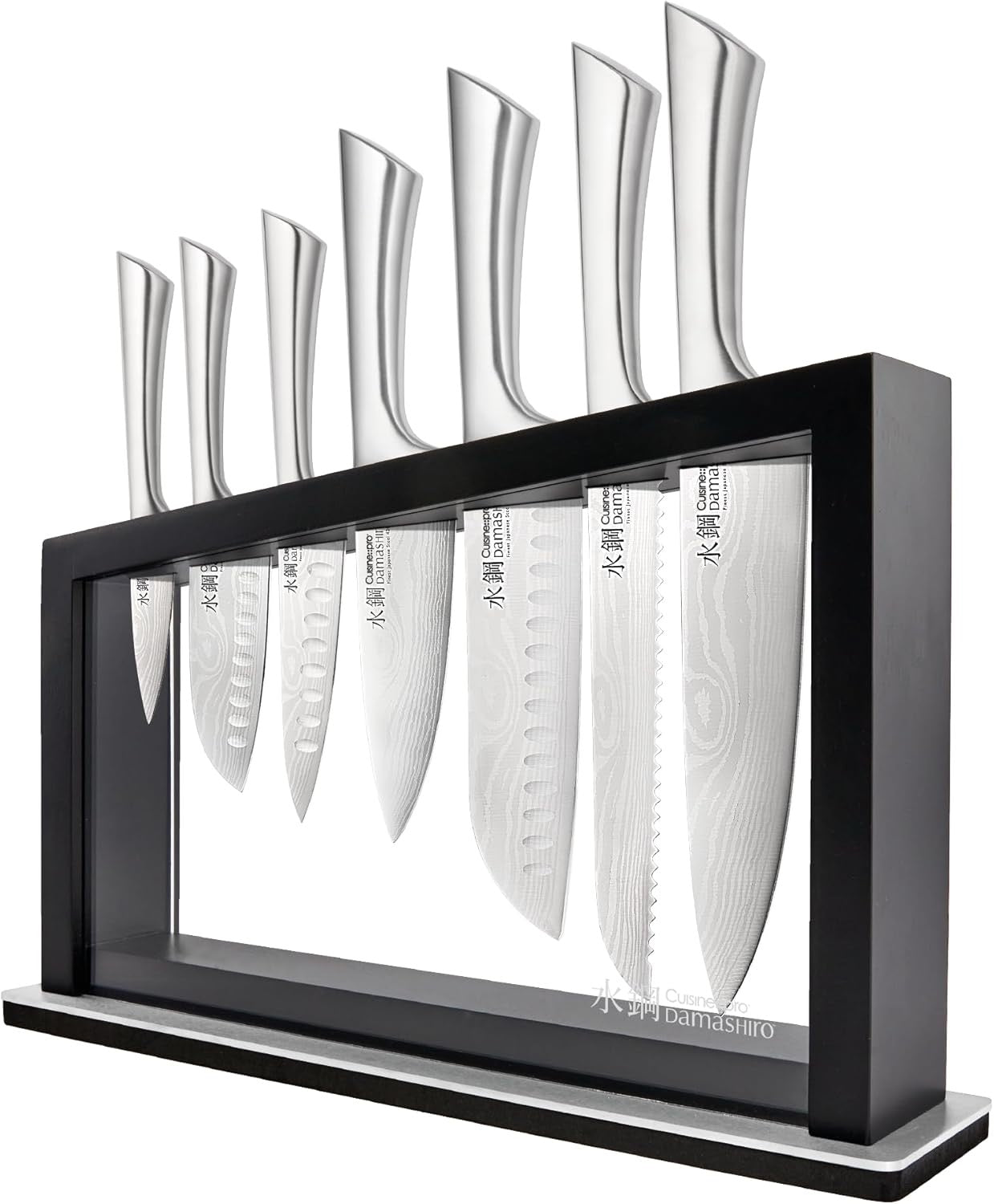 Cuisine::pro Damashiro Satori 8-Piece Knife Block Set | Japanese Steel Knives with Acacia Wood Block