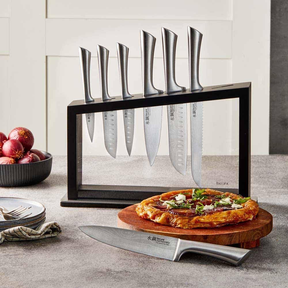 Cuisine::pro Damashiro Satori 8-Piece Knife Block Set | Japanese Steel Knives with Acacia Wood Block