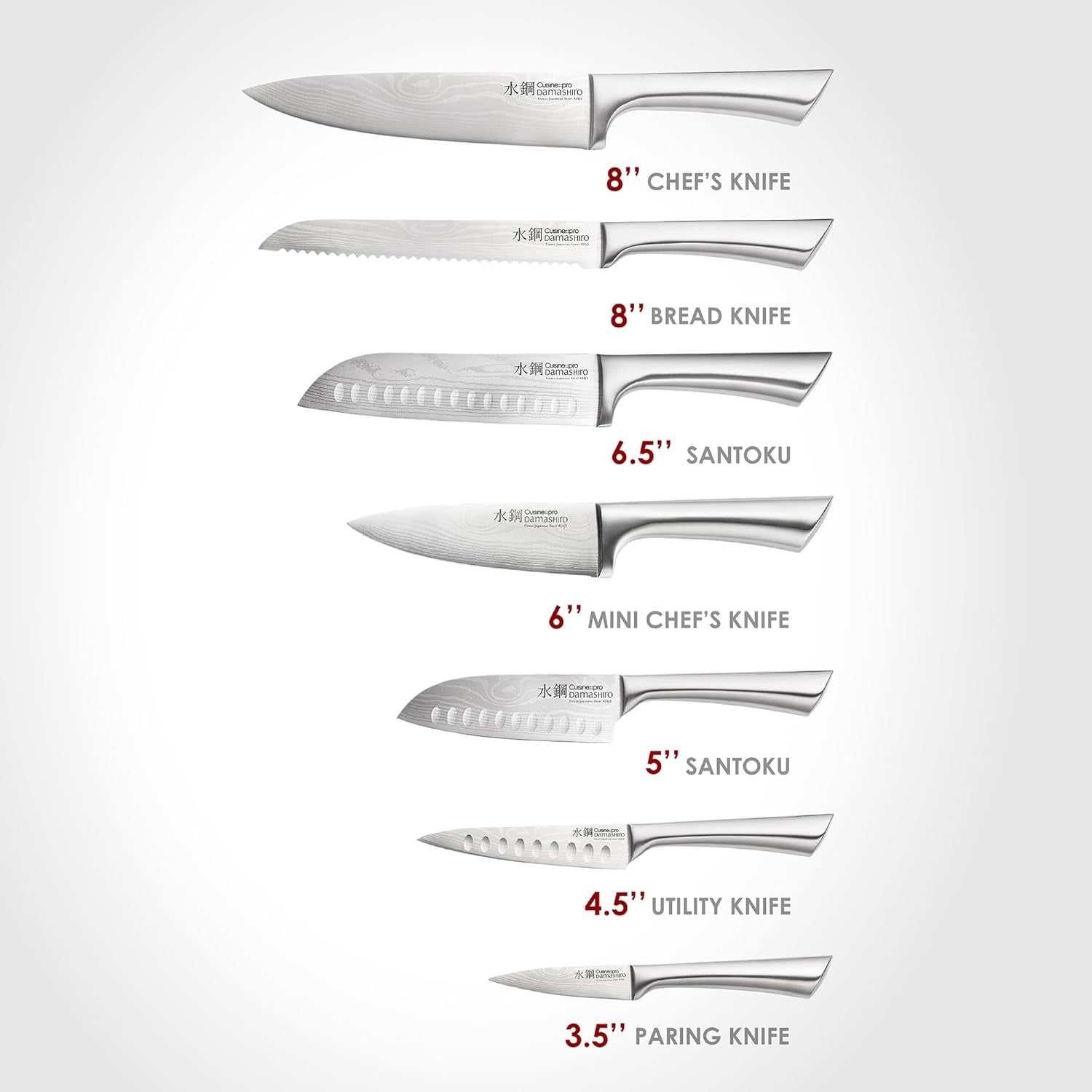 Cuisine::pro Damashiro Satori 8-Piece Knife Block Set | Japanese Steel Knives with Acacia Wood Block