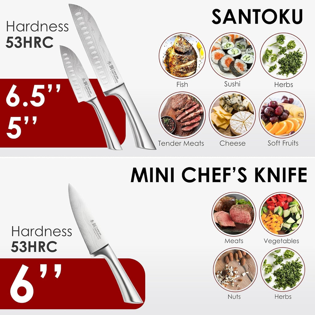 Cuisine::pro Damashiro Satori 8-Piece Knife Block Set | Japanese Steel Knives with Acacia Wood Block