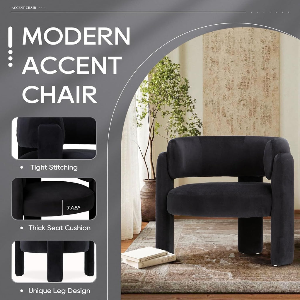 COLAMY Velvet Accent Chairs Set of 2 | Modern Upholstered Barrel Chairs Black Comfy Side Armchairs for Living Room Bedroom