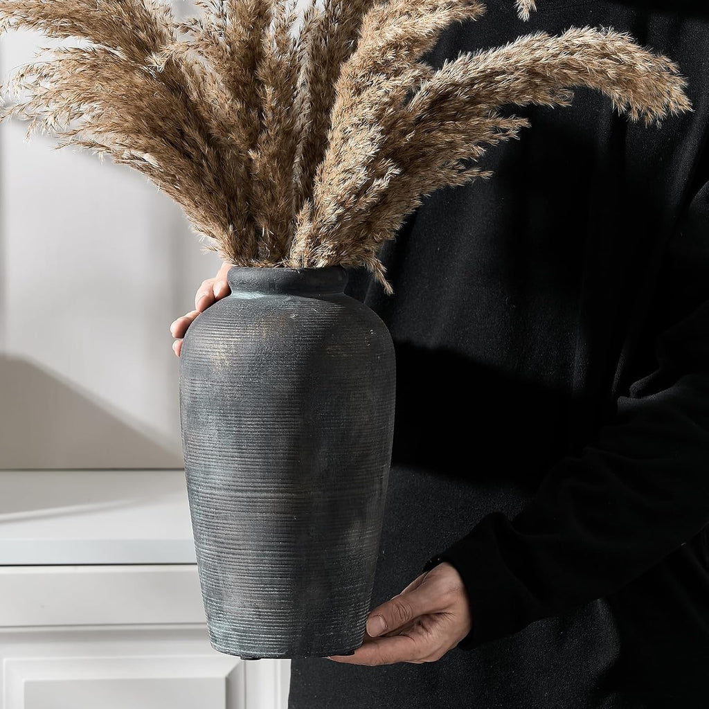 Large Ceramic Rustic Vase (11”) | Minimalist Farmhouse Decorative Vase, Bronze Finish