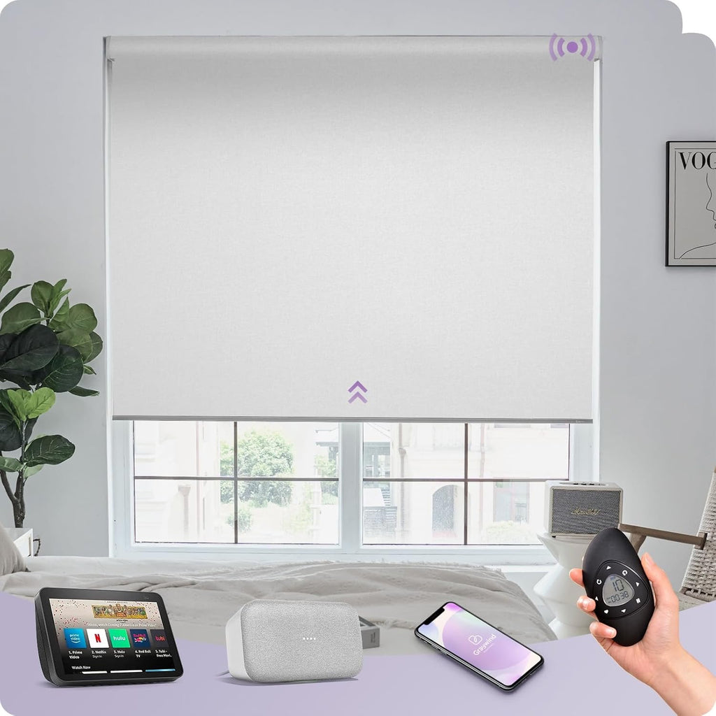 Graywind Motorized Blackout Roller Shades – Smart Window Blinds with Alexa & Google Compatibility