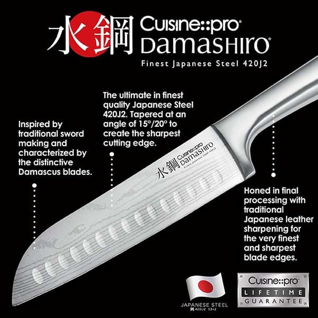 Cuisine::pro Damashiro Satori 8-Piece Knife Block Set | Japanese Steel Knives with Acacia Wood Block