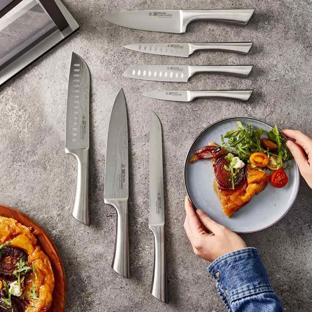 Cuisine::pro Damashiro Satori 8-Piece Knife Block Set | Japanese Steel Knives with Acacia Wood Block